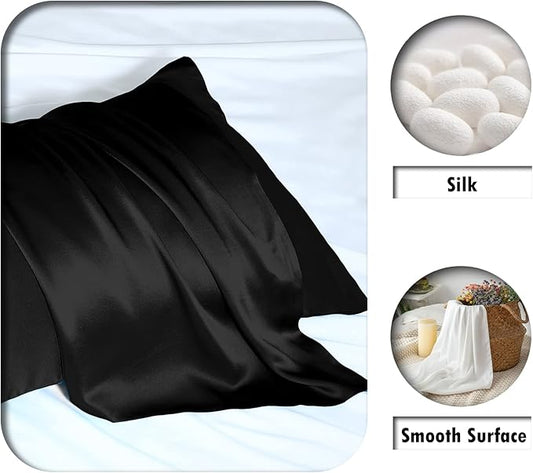 Mulberry Silk Pillowcase for Hair and Skin Pillow Case with Hidden Zipper Soft Breathable Smooth Cooling Silk Pillow Covers for Sleeping (Black, King(20"X 36"))