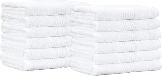 Amazon Basics Cotton Washcloths for Bathroom, Soft and Highly Absorbent, 12 in x 12 in, White, 12-Pack