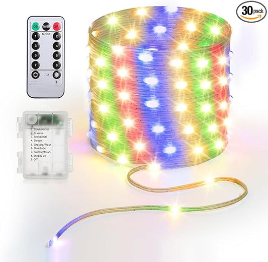 16.5ft Battery Operated String Lights (1 Pack), 50 LED Fairy String Lights Battery Powered with Remote & Timer for Indoor Outdoor Christmas Trees Wreath Decoration Bedroom Patio - Multicolor