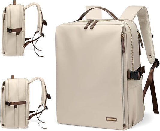 Stylish Laptop Backpack for Women Airline Approved Perfect for Work College and Travel Multi-Functional Casual Daypack Fits 17.3 Inch Notebook (Apricot)