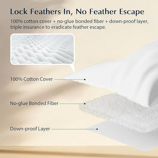 Pacific Coast Bed Pillow, Luxury Hotel Collection Goose Feather & Down, Classic Diamond Quilted Pattern, for Side and Back Sleepers, Medium Support, Queen Size, 2-Pack