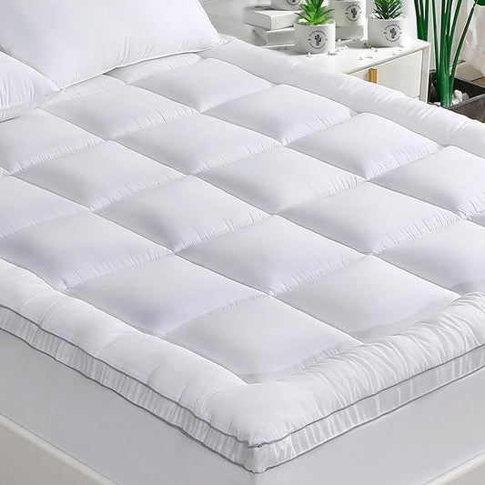 GRT Pillowtop Mattress Topper Queen Size, Rayon from Bamboo Mattress Cover Padded with 900gsm 3D Snow Down Alternative Filling, Extra Thick Mattress Pad Queen for Back Pain