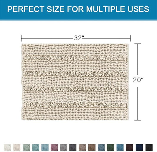 H.VERSAILTEX Bath Mats for Bathroom Non Slip Thick Chenille Striped Bath Rug Absorbent Fluffy Soft Shaggy Rugs Washable Dry Fast Plush Mats for Indoor, Bath Room, Tub - 20" x 32", Fog