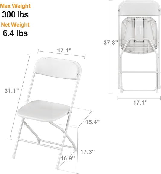 Allpop 5 Pack Plastic Folding Chair, 300lb Capacity, Portable Commercial Chair with Steel Frame for Home Office Wedding Party Indoor Outdoor Events, Stackable, White