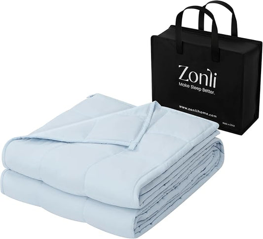 ZonLi Weighted Blanket for Adults (48"x72", 12lbs, Cambridge Blue) Twin Size High Breathability Cooling Heavy Blanket, Soft Material with Premium Glass Beads, All-Season, Easy Care