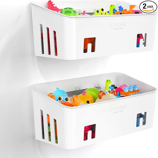 Lysam Bath Toy Storage 2 Packs, Large Bath Toy Holder with 3 Compartment, Quick Dry Bathtub Toy Organizer, Bath Tub Toy Net, Shower Toy Basket & Bin, Bathroom Accessories for Baby,Toddler,Kids(White)
