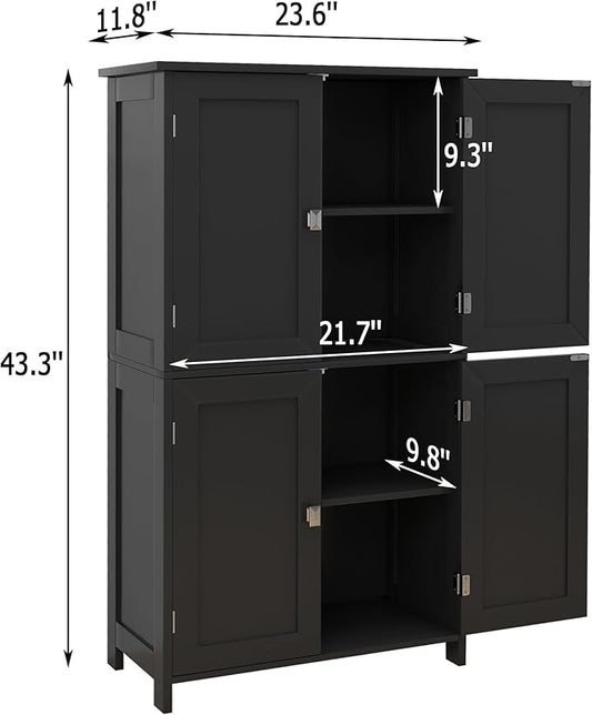 TaoHFE 2 Tier Bathroom Storage Cabinet,Wood Bathroom Cabinets Freestanding with 4 Door Organizers Storage with Adjustable Shelves, Storage Cabinet for Living Room, Laundry Room, Black