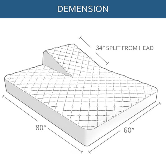 Waterproof Split Top Queen Mattress Pad Protector for Adjustable Bed, 34" Top Split from Head, Noiseless, Soft Padded Matress Protector