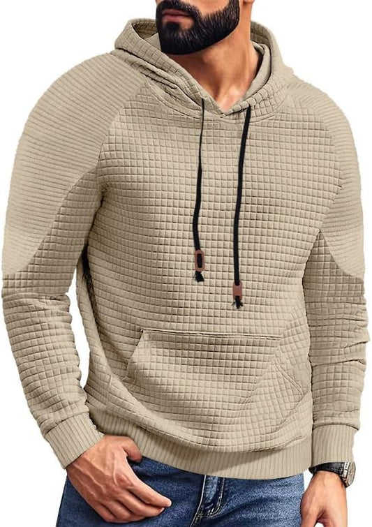 Men's Waffle Sweatshirt - Autumn Winter Hooded Pullover Loose Fit Casual Wear for Vacation Daily Life