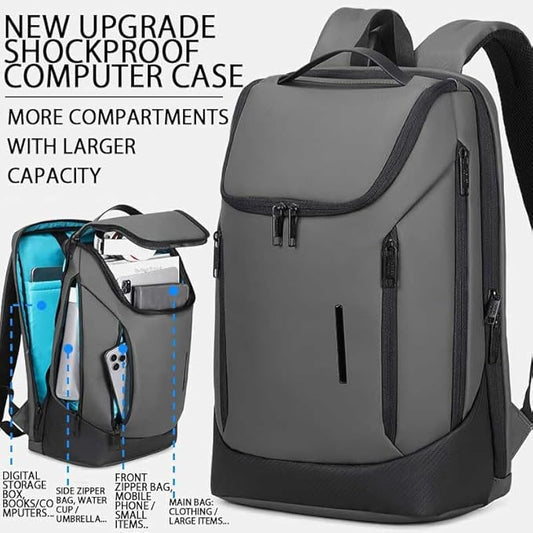 Shockproof Waterproof Laptop Backpack, 17-Inch Anti-Scratch Travel Backpack with Large Storage(Black/Gray/Green) (Grey)