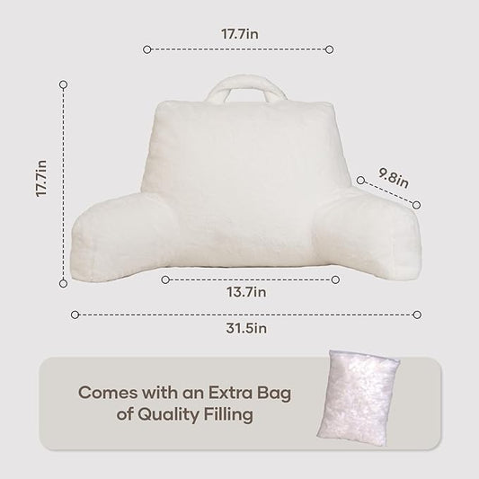 NOONTIDE Reading Pillow for Adults Sitting in Bed:Large Back Pillow with Detachable Neck Roll and Individual Cushion,Cover Washable Sit up Pillow,Watching TV/Gaming/Relaxing(FurryWhite)