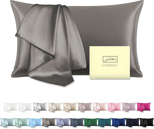 Mulberry Silk Pillowcase for Hair and Skin Pillow Case with Hidden Zipper Soft Breathable Smooth Cooling Silk Pillow Covers for Sleeping (Gray, King(20"X 36"))