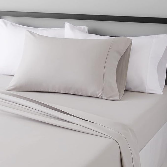 Amazon Basics Lightweight Super Soft Easy Care Microfiber 3 Piece Bed Sheet Set With 14-inch Deep Pockets, Twin X-Large, Light Grey, Solid AmazonBasics