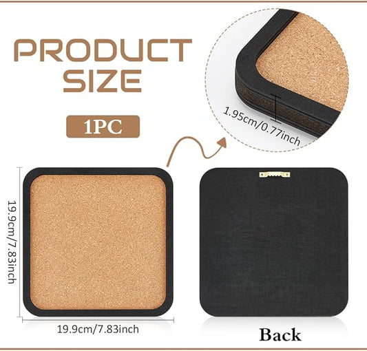 BENECREAT Pin Board Square Cork Board, 0.8inch Thick Bulletin Display Board Wall Mounted Cork Board for Brooch Pin Storage, Office Home Festival Wedding Decor, 7.8x7.8inch
