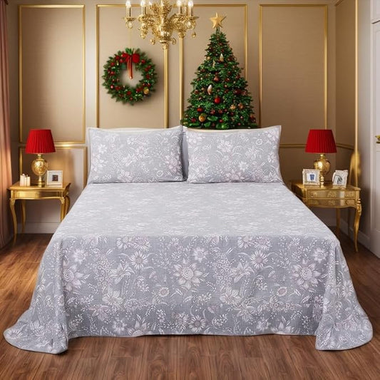 FADFAY Sheets Set Twin Shabby Pink and Grey Floral Bedding Vintage Sunflower Sheets Elegant Summer Bedding 100% Cotton Super Soft Deep Pocket Bed Sheets Set, 4Pcs-Twin Size