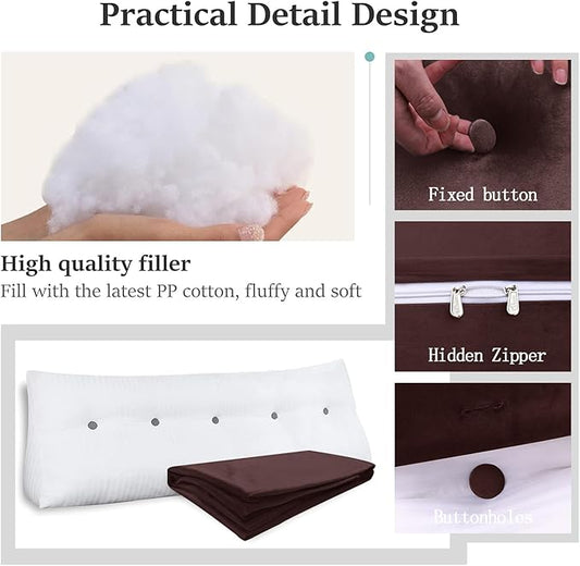 Headboard Wedge Pillow Large Bolster Reading Pillows for Sitting in Bed Adult,Velvet Triangular Cushion Backrest Lumbar Back Support Upholstered Daybed Sit Up Book Pillows(Dark Burgundy,Twin)