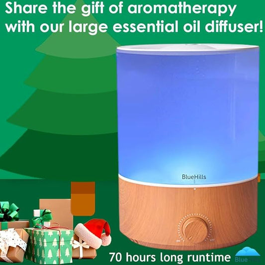 BlueHills Premium 4000 ML XL Essential Oil Diffusers - 70 Hour Run Aromatherapy Diffuser & Air Humidifier Mist for Large Room 7 LED Colors Oil Big Diffuser Essential Oils for Home w/Auto Shut Off E403