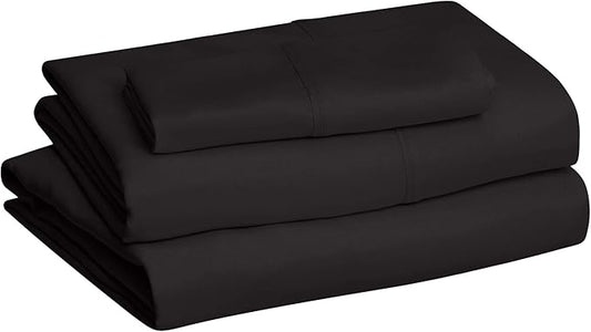 Amazon Basics Lightweight Super Soft Easy Care Microfiber 3 Piece Bedsheet Set with 14-Inch Deep Pockets, Twin XL, Black, Solid AmazonBasics
