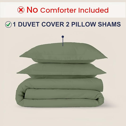 Kotton Culture 3 Pc 120"x120" Duvet Cover Set Super King Plus/Super Oversize King 100% Egyptian Cotton - 600 TC Comforter Cover, Zipper Closure & Corner Ties -Fits Only Extra Large Inserts -Sage Green