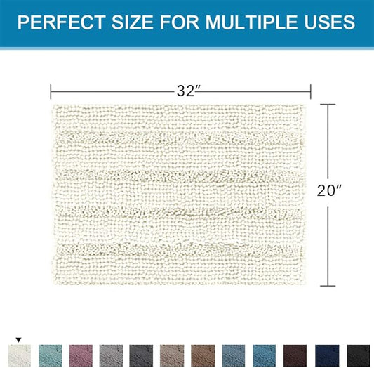H.VERSAILTEX Bath Rugs for Bathroom Non Slip Bath Mats Extra Thick Chenille Striped Rug 20" x 32" Absorbent Non Skid Fluffy Soft Shaggy Washable Dry Fast Plush Mat for Indoor, Bath Room, Tub - Cream