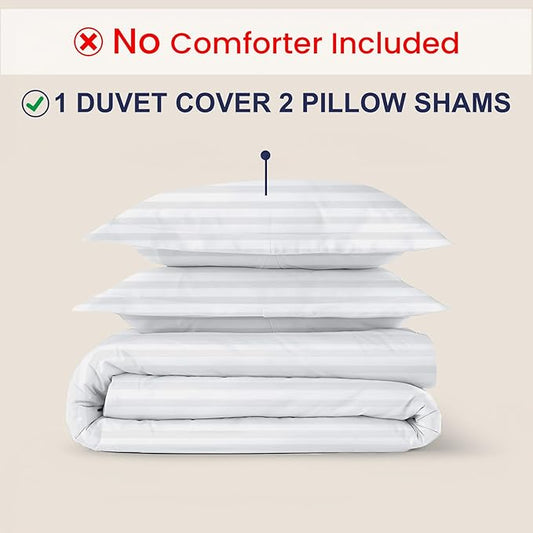 Kotton Culture 120"x98" 3 Pc Oversized King Duvet Cover Set 100% Egyptian Cotton - 600 TC Comforter Cover, Zipper Closure & Corner Ties - Fits Large King Inserts (Oversized King,Striped White)