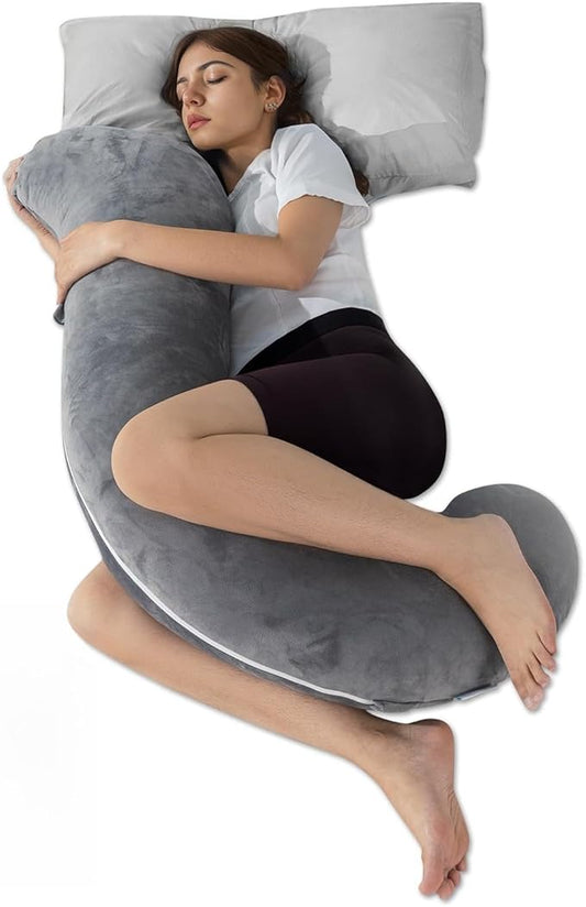 QUEEN ROSE Body Pillow for Side Sleepers, Shredded Memory Foam Full Body Support, Firm Comfort, Soft Hug Pillow, Dark Grey