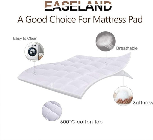 EASELAND Full Size Mattress Pad Pillow Top Mattress Cover Quilted Fitted Mattress Protector Cotton 8-21" Deep Pocket Cooling Topper (54x75 Inches, White)