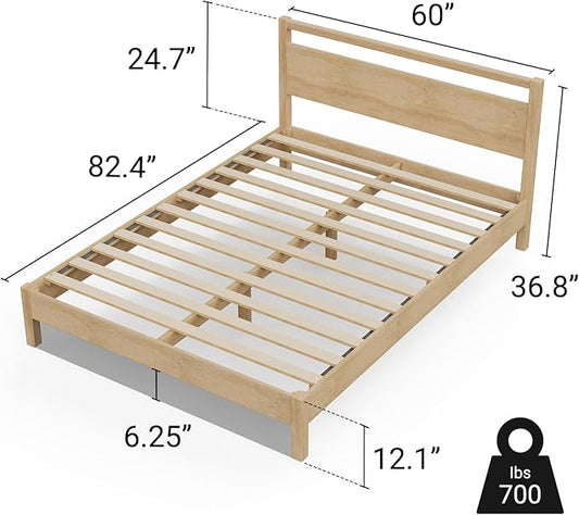 LIFEMENT Signature Wood Platform Bed Frame with Headboard, Essential, Noise Free, Under Bed Storage, No Box Spring Needed, Easy Assembly (Natural, Queen (U.S. Standard))