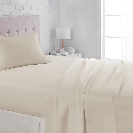 Amazon Basics Lightweight Super Soft Easy Care Wrinkle Free Microfiber 3 Piece Bed Sheet Set with 14-Inch Deep Pockets, Twin, Beige, Solid, Kids, Men & Women Bedding AmazonBasics