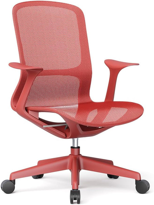 Ergonomic Mesh Office Chair with Lumbar Support, Multicolor Rolling Task Chair, Adjustable Computer Desk Seating for Home Office (Red)