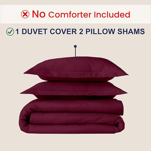 Kotton Culture 3 Pc Duvet Cover King Size Set-100% Egyptian Cotton Sateen 600 Thread Count Ultra Soft Premium Durable Comforter Cover Zipper Closure & Corner Ties - (Red Burgundy, 102" X 94")