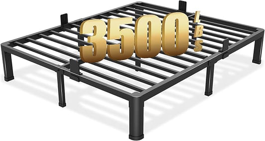 10 inch Full Size Bed Frame with Round Corner Legs Mattress Slide Stopper,Low Profile Heavy Duty Metal Platform,Steel Slat Support,No Box Spring Needed,Easy Assembly,Noise Free