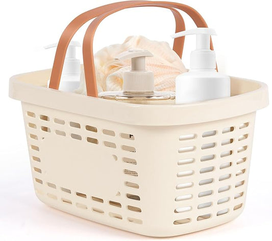 Plastic Shower Caddy Portable,Tote Storage Organizer Basket Bin with Handle for Bathroom,Dorm,College,Camp,Travel,1 Pack,Cream