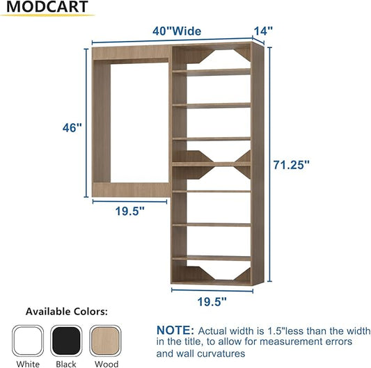 Modular Hang Closet Towers - Wall Mounted, Wooden Walk-In Closet Organizer, Bedroom - 40" Wide