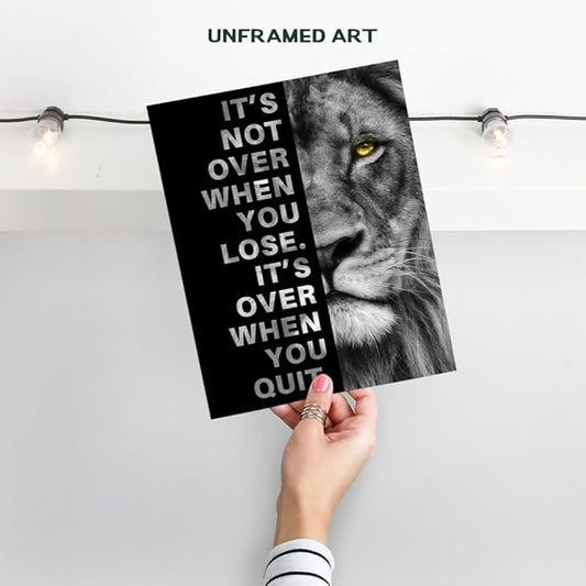 Office Wall Art For Men 11x14 - Inspirational Wall Decor - Motivational quote - positive affirmation Wall Art - Gym Motivation Poster - Man cave Wall Decorations - Lion Print - LARGE Unframed
