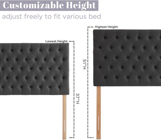 Kingfun Upholstered Queen Headboard Only, Premium Linen Button Tufted Headboards, Adjustable Solid Wood Head Board, Padded Headboard with Solid Wood Legs in Bedroom (Dark Gray)
