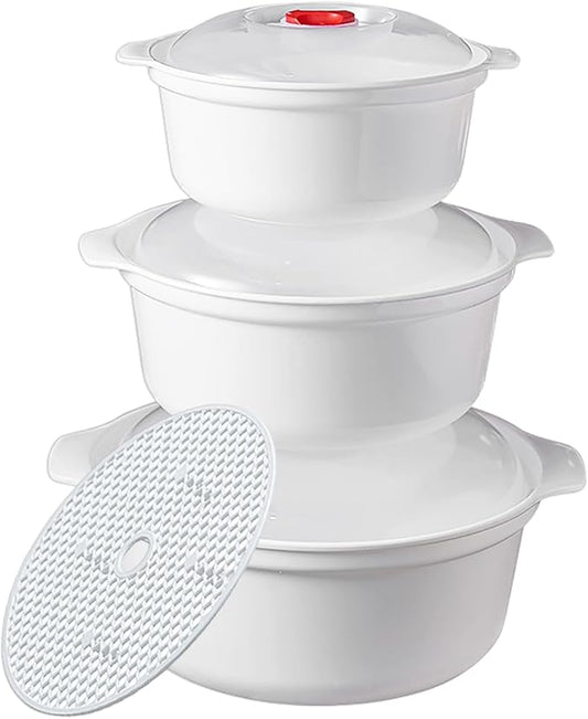 3 Piece Microwave Bowls with Lids Microwave Safe Bowls Microwavable Dishes for Heating Food, Dorm Kitchen Essentials, Cookware Kitchen Supplies, BPA Free