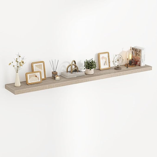 72 Inch Floating Shelves, 3D Textured Wood Grain, 72"x9.25"x1.5" Inch Deep Floating Shelves for Wall, Wooden Shelves for Bathroom, Bedroom, Living Room, Vintage White Oak, 1 Piece