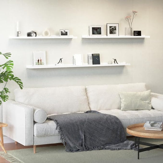 70.9 Inches Long Floating Shelves, 2 Set White Wall Shelf for Bedroom, Nursery Book Shelf with Lip, Picture Ledge Shelf for Wall Decor Living Room Bathroom Kitchen