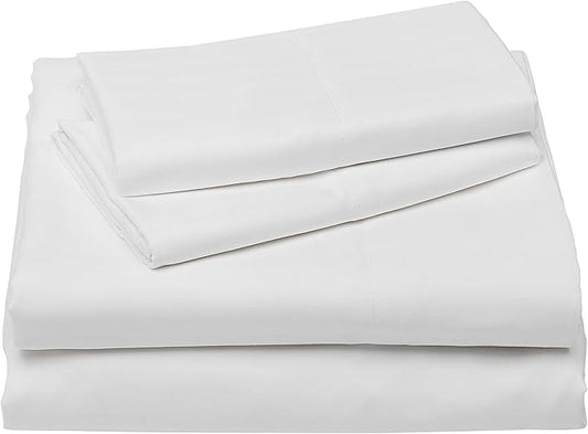 Amazon Basics Soft, Wrinkle-Free Bed Sheets Full Size, Deluxe Microfiber, Breathable, 4-Piece, Bright White Striped