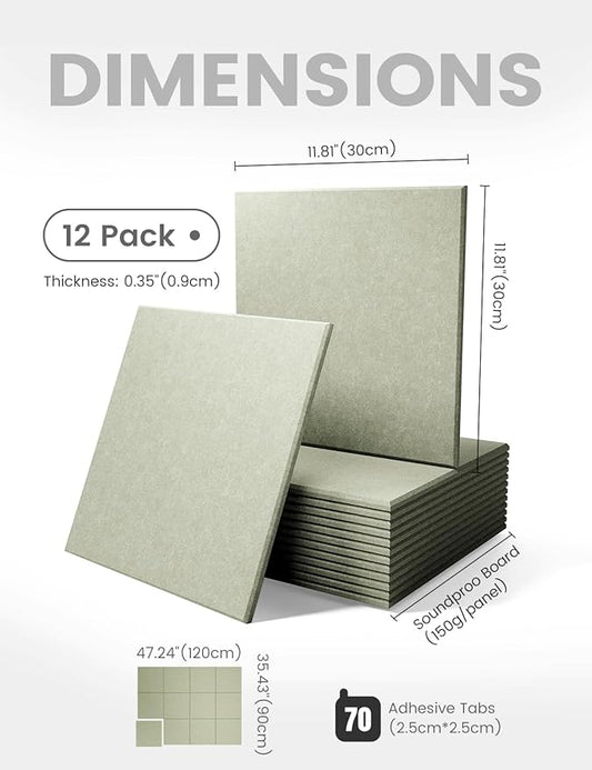 Large Felt Bulletin Board 48" x 36" Cork Board Alternative-12 Pack with 70 Safe Removable Adhesive Tabs, Cork Boards for Walls Cork Board for Home Office Classroom Pin Board - Sage