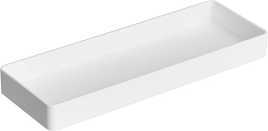 Amazon Basics Rectangular Plastic Desk Organizer, Half Accessory Tray, 9.4" x 3.3" x 1", White