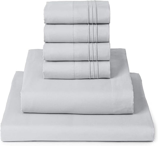 Mellanni Queen Sheet Set - 6-Piece Iconic Collection Bedding, (Including 4 Pillowcases), 16-Inch Deep Pocket, Easy Care, Extra Soft, Cooling Sheets, Brushed Microfiber - Light Gray