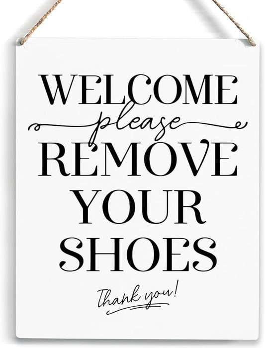 YCYD Welcome Sign for Front Door, Please Remove Your Shoes Signs, No Shoes Sign for Home Farmhouse, Wooden Hanging Plaque 10 x 8 Inch, for Office Bedroom Living Room Home Decor Gifts