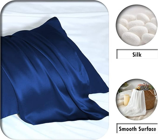 Mulberry Silk Pillowcase for Hair and Skin Pillow Case with Hidden Zipper Soft Breathable Smooth Cooling Silk Pillow Covers for Sleeping (Royal Blue, King(20"X 36"))