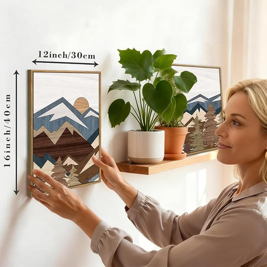 BINCUE Framed Mountain Wall Art Boho Landscape Wall Decor Mountain Artwork for Office Living Room Bedroom 12" Lx16 W Set of 3