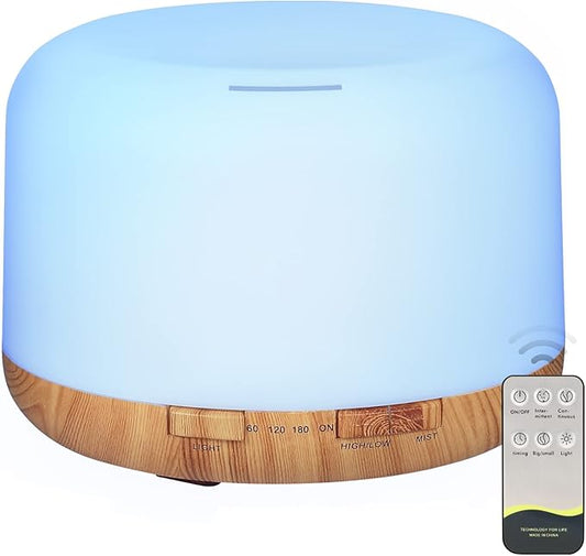 Oil Diffuser, 500ml Essential Oil Diffusers with 2 Mist Mode 4 Timers&7 Ambient Light Waterless Auto Off, Diffusers Large Room Home Office