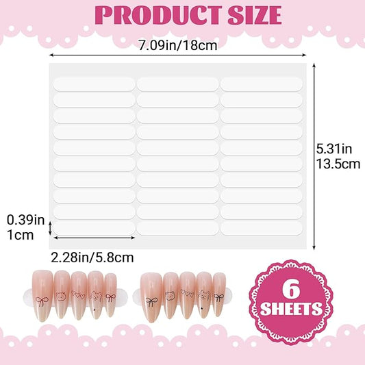 6 Sheets Double Sided Nail Tape, Adhesive Removable Double Sided Tape, Clear Press on Salon Supplies Accessories for Nail Art Tips
