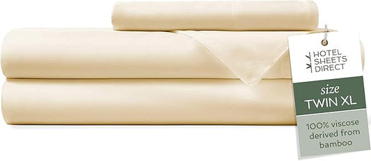 Hotel Sheets Direct 3 Piece Bed Sheet Set Twin XL Size, 100% Viscose Derived from Bamboo Sheets Set with 1 Pillowcase, Cooling & Breathable Luxury Bedding, Moisture-Wicking & Silky Soft, Light Yellow