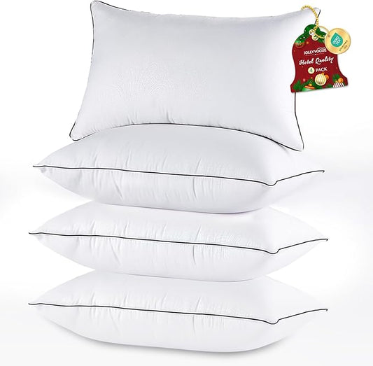 JOLLYVOGUE Pillows Queen Size Set of 4 for Sleeping, Soft and Supportive Bed Pillow with Down Alternative Filling for Side and Back Sleepers, Hotel Collection